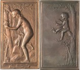 Jugendstil
 Bronzeplakette o.J. (1899) (J.-B. Daniel-Dupuis) Das Nest. Unbekleidete junge Frau beobachtet Vogelnest / Nacktes Kind sitzt auf Baumzwei...