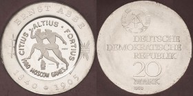 Abschläge
 20 Mark 1980. Abbe. Mit Avers-Gegenstempel - 2 griechische Läufer nach links, Inschrift: CITIUS-ALTIUS-FORTIUS und 1980 MOSCOW GAMES. Mit ...