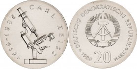 Gedenkmünzen
 20 Mark 1988. Zeiss Jaeger 1621 Feine Kratzer, vorzüglich-Stempelglanz
