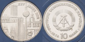 Gedenkmünzen Polierte Platte
 10 Mark 1974. Städtemotiv. Im verplombten Originaletui Jaeger 1552 Auflagenhöhe: nur 200 Exemplare. Sehr selten. Avers ...