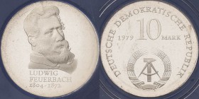 Gedenkmünzen Polierte Platte
 10 Mark 1979. Feuerbach. Im verplombten Originaletui Jaeger 1574 Polierte Platte