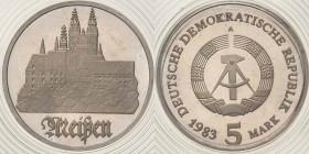 Gedenkmünzen Polierte Platte
 5 Mark 1983. Meißen.Im verplombten Originaletui Jaeger 1543 Selten. Polierte Platte