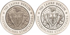 Gedenkmünzen Polierte Platte
 20 Mark 1987. Stadtsiegel. 1. Variante - Mittelteil insgesamt matt. 2. Variante - Relief des Mittelteils matt, Münzgrun...
