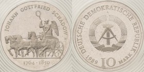 Gedenkmünzen Polierte Platte
 10 Mark 1989. Schadow. Im verplombten Originaletui Jaeger 1629 Polierte Platte