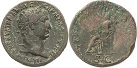Kaiserzeit
Trajan 98-117 Sesterz 103, Rom Kopf mit Lorbeerkranz nach rechts, IMP CAES NERVA TRAIAN AVG GERM DACICVS PM / Pax sitzt mit Zweig nach lin...