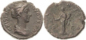 Kaiserzeit
Crispina, Gattin des Commodus, + 183 As 180/182, Rom Kopf nach rechts, CRISPINA AVGVSTA / Hilaritas steht mit Füllhorn und Zweig nach link...