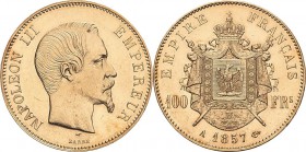 Frankreich
Napoleon III. 1852-1870 100 Francs 1857, A-Paris Gadoury 1135 Schlumberger 261 Friedberg 569 GOLD. 32.26 g. Kl. Randfehler, fast vorzüglic...
