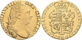 Großbritannien
George III. 1760-1820 Guinea 1785, London Spink 3728 Friedberg 355 GOLD. 8.35 g. Kl. Feilstelle am Rand, fast vorzüglich