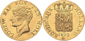 Niederlande-Königreich
Ludwig Napoleon 1806-1810 Dukat 1809, Utrecht Friedberg 322 Schlumberger 63 Delmonte 1180 GOLD. 3.52 g. Kl. Randfehler, sehr s...