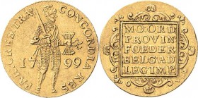 Niederlande-Batavische Republik
 Dukat 1799, Utrecht Delmonte 1171 C (R2) Friedberg 318 GOLD. 3.43 g. Sehr schön-vorzüglich