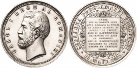 Rumänien
Karl I. 1866-1914 Silbermedaille 1881 (W. Kullrich) Proklamation des Königreiches Rumänien. Kopf nach links / 12 Zeilen Schrift auf einer Ta...