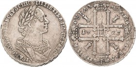 Russland
Peter I. der Große 1689-1725 Rubel 1725, Moskau/Roter Münzhof Bitkin 961 (R1) Davenport 1662 Selten. Sehr schön