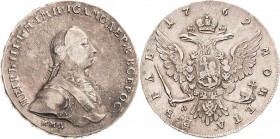 Russland
Peter III. 1762 Rubel 1762, MMD/DM-Moskau/Roter Münzhof Bitkin 9 (R) Davenport 1682 Selten. Sehr schön