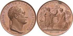 Russland
Nikolaus I. 1825-1855 Bronzemedaille 1829 (H. Gube/Loos) Frieden von Adrianopel (Edirne) mit dem Osmanischen Reich. Kopf nach rechts / Der Z...