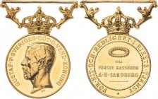 Schweden
Gustav V. 1907-1950 Goldene Verdienstmedaille 1928 (Adolf Lindberg) Für den Kassierer A.H. Sandberg. Kopf des Königs nach links / Kranz über...