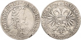 Schweiz-Haldenstein
Georg Philipp von Schauenstein 1671-1695 15 Kreuzer 1690. Mit Titel Leopold I HMZ 2-539 c Divo/Tobler 1602 b Sehr schön+