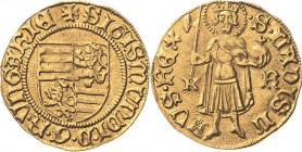 Ungarn
Sigismund 1387-1437 Goldgulden o.J. (1431/1437), Buda Viergeteiltes ungarisches Wappen, SIGISMVNDI D G R VNGARIE / von vorn stehender hl. Ladi...