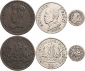 Haiti
Lot-3 Stück 50 Centimes 1908. 12 Centimes 1817 (Mit Porträt von Alexandre Pétion). 6 Centimes 1850 (Mit Porträt des lokalen Herrscher Faustin I...