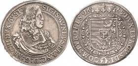 Habsburg
Erzherzog Sigismund Franz 1662-1665 Taler 1665, Hall Davenport 3370 Voglhuber 186/II M./T. 531 Selten. Kl. Randfehler, fast vorzüglich