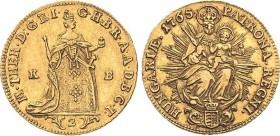 Habsburg
Maria Theresia 1740-1780 Doppeldukat 1765, KB-Kremnitz Eypeltauer 250 Huszar 1648 Friedberg 179 GOLD. 6.97 g. Kl. Prüfstelle am Rand, sehr s...