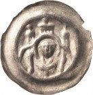 Halberstadt - Bischöfliche Prägungen
Friedrich II. von Kirchberg 1209-1236 Brakteat Brustbild des Hl. Stephan zwischen zwei Palmzweigen unter Dreibog...
