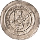 Hersfeld, Abtei
Siegfried 1180-1200 Brakteat. Sitzender Abt mit Krummstab und Buch von vorn zwischen vier Kugeln, zwei Kreuzquadraten und Kreuzkreise...