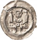 Hildesheim, Bistum
Konrad II. 1221-1245 oder Heinrich I. 1246-1257 oder Johann I. 1257-1260 Brakteat. Sitzender Bischof mit zwei Kuppeltürmchen auf M...