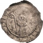 Magdeburg, Erzbistum
Friedrich I. von Wettin 1142-1152 Brakteat Brustbild mit Krummstab zwischen 2 Krummstäben, 2 Sternen und 2 Kugeln von vorn, FRIT...