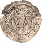 Orlamünde, Grafschaft
Hermann I. 1167-1176 Brakteat, Orlamünde oder Weimar? Romanischer Adler von vorne mit ausgebreiteten Schwingen und nach rechts ...