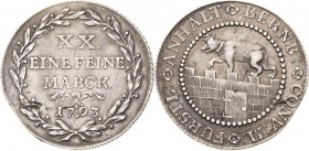 Anhalt-Bernburg
Friedrich Albrecht 1765-1796 1/2 Taler 1793, o. Mzz.-Silberhütte Mann 700 Jaeger 34 Sehr schön-vorzüglich