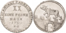 Anhalt-Bernburg
Alexius Friedrich Christian 1796-1834 1/2 Taler 1799, HS-Silberhütte Mann 724 Jaeger 42 Kl. Kratzer, sehr schön+