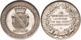 Brandenburg-Ansbach
 Silbermedaille 1892 (unsigniert) 3. Mittelfränkische Geflügelausstellung. Wappen in Schriftkranz / 5 Zeilen Schrift in Eichenkra...