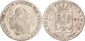 Brandenburg-Preußen
Friedrich Wilhelm II. 1786-1797 1/3 Taler 1797, E-Königsberg Olding 11 Jaeger 22 v. Schrötter 78 Selten in dieser Erhaltung. Reve...