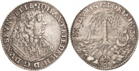Braunschweig-Calenberg-Hannover
Johann Friedrich 1665-1679 2/3 Taler 1675, RB-Hannover Palmbaumgulden. EX DVRIS GLORIA (= Aus den Mühen der Ruhm) Wel...