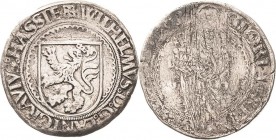 Hessen
Wilhelm II. der Mittlere 1485-1509 1/4 Guldengroschen 1502, Kassel Schütz 370.5 Hoffmeister 203 Sehr selten. Kl. Feilspur am Rand, bearbeitet,...