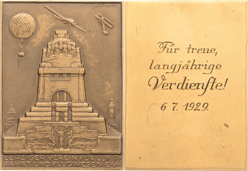 Leipzig
 Bronzeplakette o.J. (graviert 1929) (Bruno Eyermann) Auszeichnung für ...