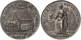 Leipzig
 Silbermedaille 1699 (Kaufmann) Erneuerung der Neuen Kirche. Kirchenansicht, IN NOVA TECTA REDIT LIPS D 24 SEPT MDCIC (= In die Neue Kirche k...