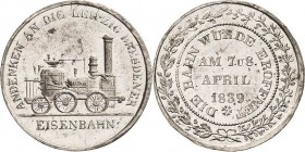 Leipzig
 Zinnmedaille 1839 (Ehrhardt) Eröffnung der Leipzig-Dresdner Eisenbahn am 7. und 8. April. &quot;Saxonia&quot; nach rechts / Schrift im Eiche...