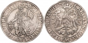 Leuchtenberg
Georg III. 1531-1555 Taler 1547, Weinblatt-Pfreimd Mit Titel Karls V. und voll ausgeschriebener Jahrzahl. Rv-Umschrift endet: LEVCHTE Sc...