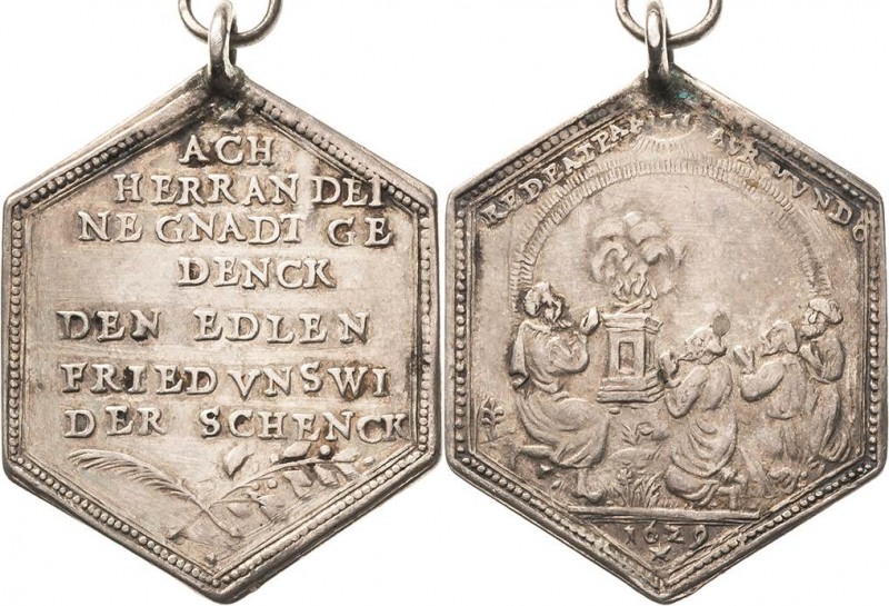 Lübeck-Stadt
 Achteckige Silbermedaille 1629 (unsigniert) Auf den Frieden von L...