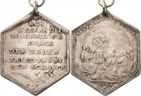 Lübeck-Stadt
 Achteckige Silbermedaille 1629 (unsigniert) Auf den Frieden von Lübeck zwischen Kaiser Ferdinand II. und Dänemark. Sieben Zeilen Schrif...