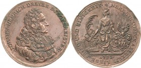 Lübeck-Stadt
 Bronzemedaille 1732. Auf den Bürgermeister Johann Heinrich. Brustbild des Bürgermeisters nach rechts / Stadtgöttin steht von vorn mit P...