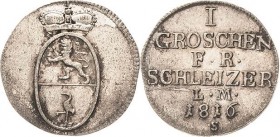 Reuss-Jüngere Linie - Schleiz
Heinrich XLII. 1784-1818 Groschen 1816, S-Saalfeld Schmidt und Knab 533 Jaeger 122 a AKS 24 Selten. Sehr schön-vorzügli...