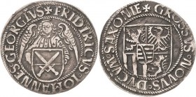 Sachsen-Kurlinie ab 1486 bis 1547 (Ernestiner)
Friedrich III., Johann und Georg 1507-1525 Engelsgroschen (Schreckenberger) o.J. beiderseits Kreuz-Ann...