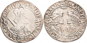 Sachsen-Kurlinie ab 1486 bis 1547 (Ernestiner)
Friedrich III., Johann und Georg 1507-1525 Guldengroschen o.J. Avers Kreuz-Annaberg Klappmützentaler. ...