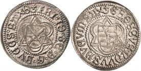 Sachsen-Kurlinie ab 1486 bis 1547 (Ernestiner)
Friedrich III., Johann und Georg 1507-1525 1/2 Schwertgroschen o.J. Kreuz über Halbmond-Leipzig Umschr...