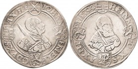 Sachsen-Kurlinie ab 1486 bis 1547 (Ernestiner)
Johann Friedrich und Heinrich 1539-1541 Guldengroschen 1539, Kreuz im Kreis-Annaberg Keilitz 152 Schne...
