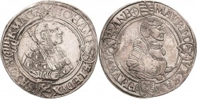 Sachsen-Kurlinie ab 1486 bis 1547 (Ernestiner)
Johann Friedrich und Moritz 1541-1547 Guldengroschen 1543, Kreuz im Kreis-Annaberg Keilitz 185 Schnee ...