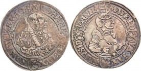 Sachsen-Kurlinie ab 1486 bis 1547 (Ernestiner)
Johann Friedrich und Moritz 1541-1547 Guldengroschen 1546, Eichel-Annaberg Keilitz 187 Schnee 108 Dave...