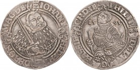 Sachsen-Kurlinie ab 1486 bis 1547 (Ernestiner)
Johann Friedrich und Landgraf Philipp von Hessen 1542-1547 Guldengroschen 1545, Goslar Schmalkaldische...